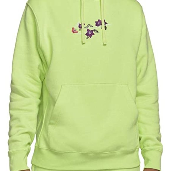 Nike NSW Club Floral Embroidered Logo Green Fleece Pullover Hoodie - Picture 1 of 10